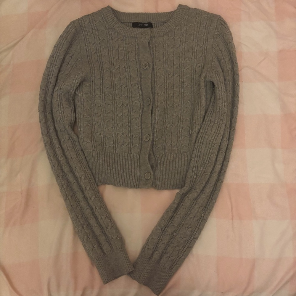 grey cropped knit cardigan ♡